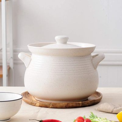 SUNMME Round Ceramic Casserole with Lid, Ceramic Pot, with White Double Handle (Color : OneColor, Size : 10L) (OneColor 10L)