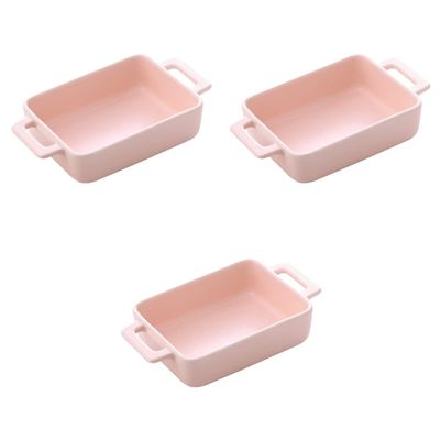 1 pc Convenient Individual Roasting Double-Ear Container Bread Rice Rectangular Pans Household X Oven Kitchen Handle Storage Brownie Creme Bowl Reusable Salad Plate Cookware (Color : Pink, Size : 21 (