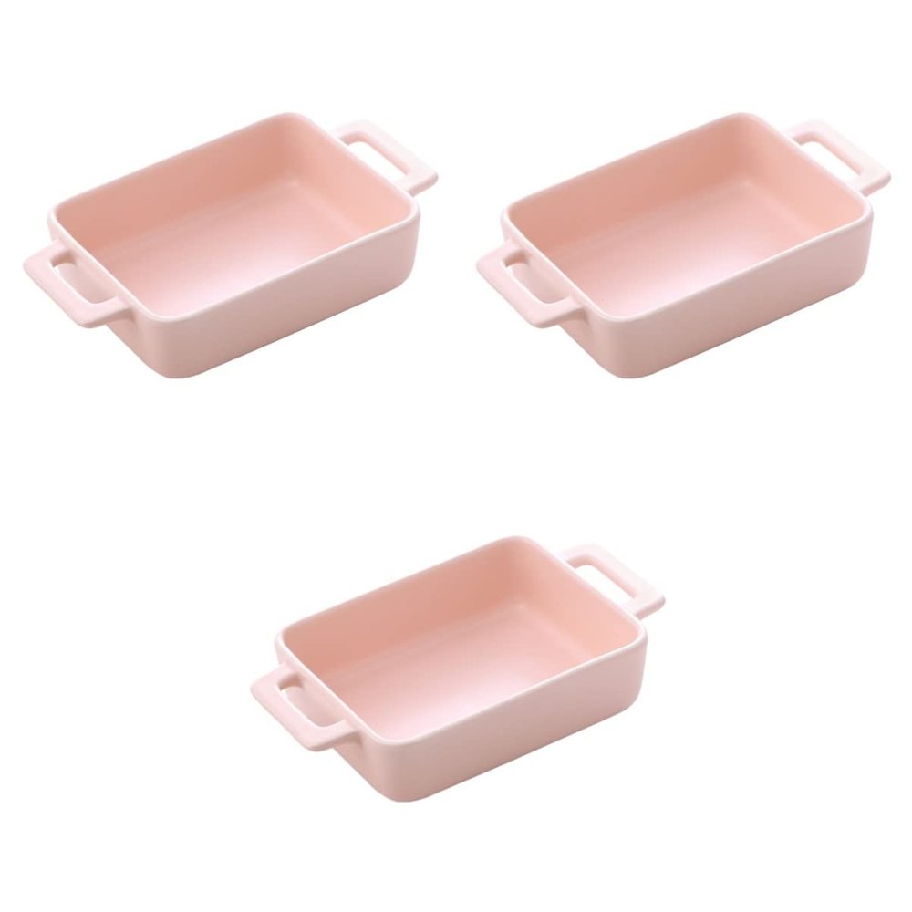 1 pc Convenient Individual Roasting Double-Ear Container Bread Rice Rectangular Pans Household X Oven Kitchen Handle Storage Brownie Creme Bowl Reusable Salad Plate Cookware (Color : Pink, Size : 21 (