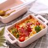 1 pc Convenient Individual Roasting Double-Ear Container Bread Rice Rectangular Pans Household X Oven Kitchen Handle Storage Brownie Creme Bowl Reusable Salad Plate Cookware (Color : Pink, Size : 21 ( view 4