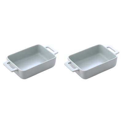 1 pc Practical Dish Plates White Individual Handles Double-ear Restaurant Snack Multipurpose Ceramic Reusable Ceramics Brownie Casserole Plate Home Convenient Tray (Color : Greenx2pcs, Size : 21.6X1 (