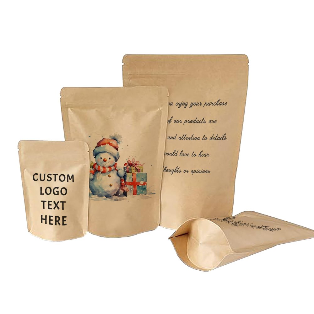 Personalised Kraft Paper Bag,Self Standing Resealable Zipper Lock Food Bag,Packing Bags for Candy Biscuits Lock Food, Events gift bags for Bridal shower,Wedding,Baby shower. (50pcs)