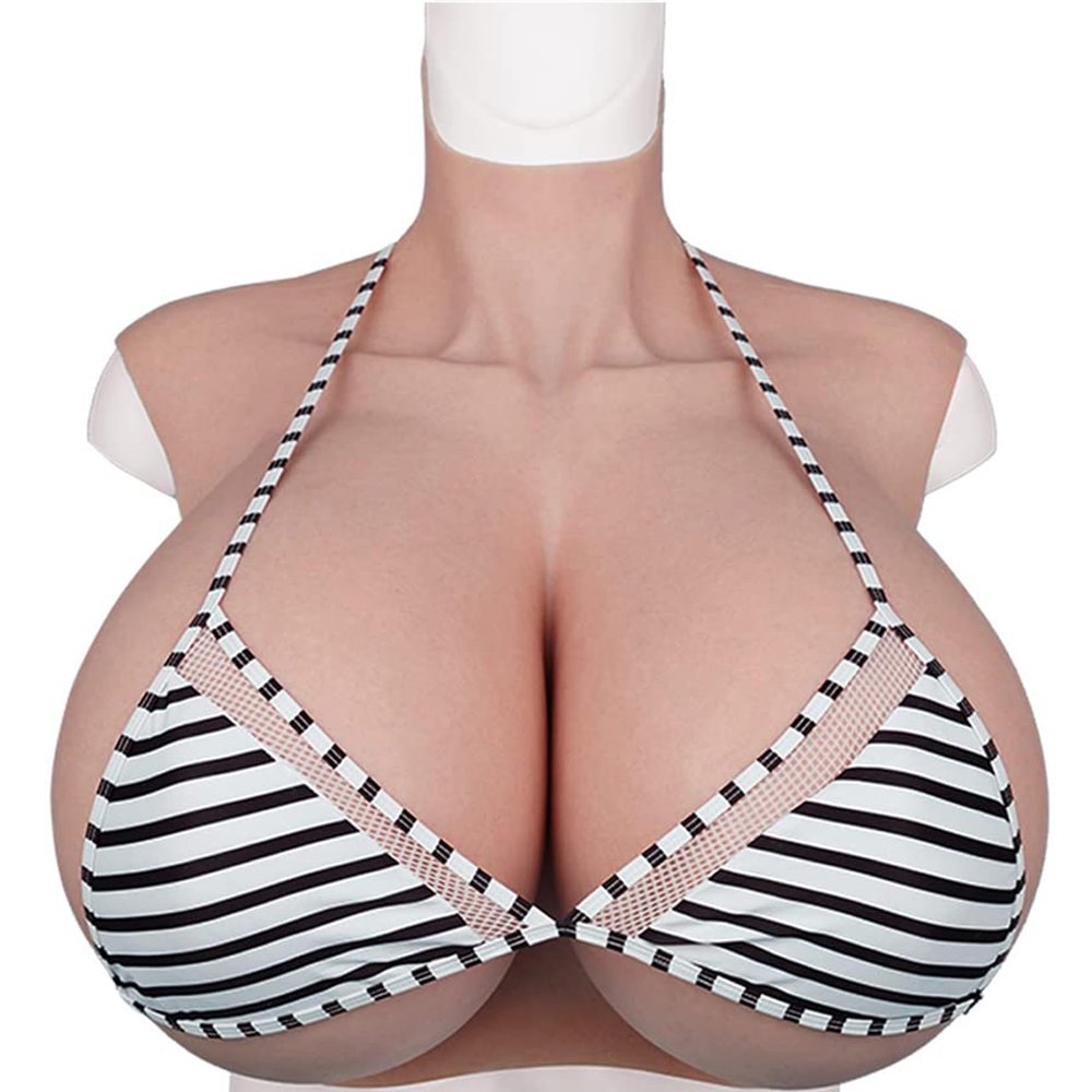 HUANQIN Breastplate Breastform Fake Breasts Silicone Breastplate Silicone Filled H Cup, Realistic Silicone Breastplate Artificial Fake Boobs, Realistic Fake Boobs Prosthesis Breasts, Tan