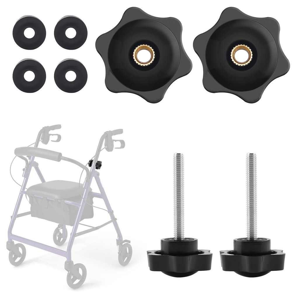Jerbor 2 Pack Replacement Arm Adjustment Knobs for Rollators Walker Replacement Parts,Knob for Adjustable Height Arm Track Bolt Set T Track Bolts for Vive Mobility