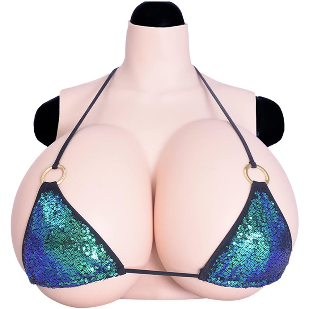HUANQIN Silicone Breast Form Realistic Breast Plates Artificial Breast Cotton Filled K Cup, False Breasts Apparel Artificial Cosplay Prosthesis Breasts, Fake Breasts False Breasts False Boobs, Tan