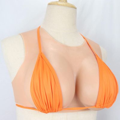 HUANQIN Silicone Breast Form Realistic Breast Plates Artificial Breast Cotton Filled E Cup, Silicone Breast Form Crossdressing Huge Fake Breast, Silicone Breastplate Drag Queen Breastplate, Tan