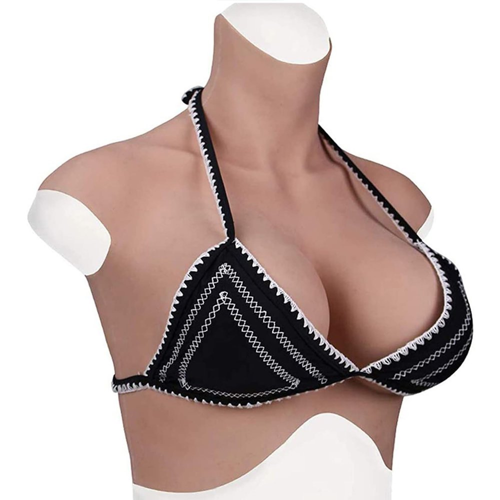 HUANQIN Silicone Breast Form Realistic Breast Plates Artificial Breast Cotton Filled H Cup, Breast Simulation Female Breasts Costume Breasts, Silicone Breastplate Drag Queen Breastplate, Ivory