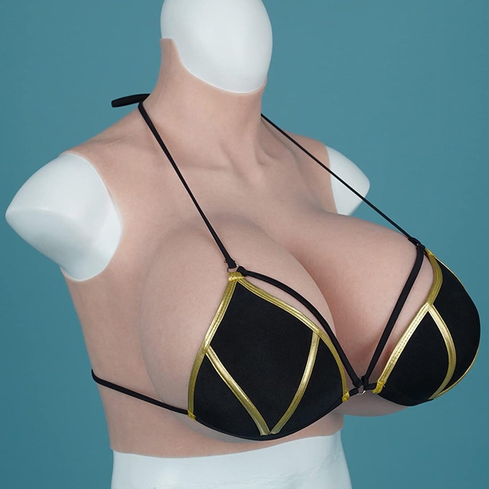 HUANQIN Simulation Breast Fake Boobs Cosplay Crossdresser Breast Cotton Filled E Cup, Simulation Breast Fake Boobs Cosplay Realistic Fake Boobs, Realistic Silicone Breastplate Silicone Breast, Tan