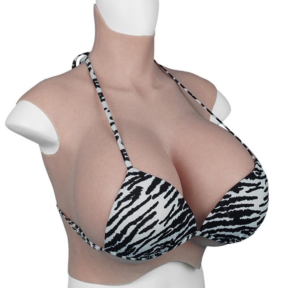 HUANQIN Silicone Breast Form Realistic Breast Plates Artificial Breast Silicone Filled D Cup, Realistic Silicone Breastplate Artificial Fake Boobs, Silicone Breasts Crossdresser Breast, Asian Yellow