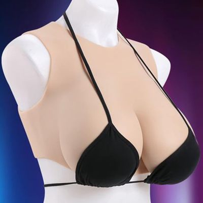 HUANQIN Simulation Breast Fake Boobs Cosplay Crossdresser Breast Silicone Filled D Cup, Realistic Silicone Breastplate Artificial Fake Boobs, Silicone Breasts Crossdresser Breast Prosthesis, Tan