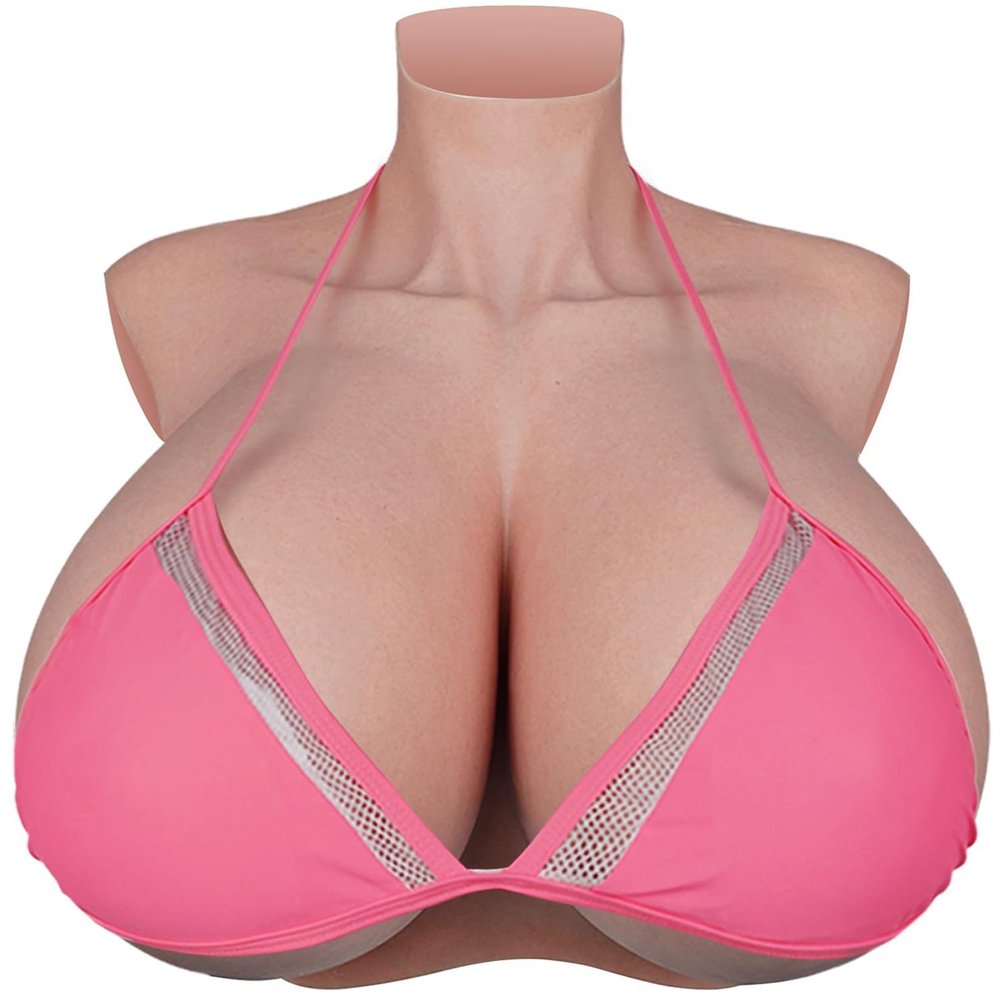 HUANQIN Silicone Breast Form Realistic Breast Plates Artificial Breast Cotton Filled I Cup, Silicone Breast Form Crossdressing Huge Fake Breast, Silicone Fake Breasts Breast Plates Crossdresser, Tan