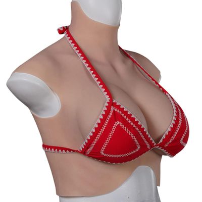 HUANQIN Breastplate Breastform Fake Breasts Silicone Breastplate Cotton Filled D Cup, Silicone Breasts with Realistic Feel for Trans Women, Silicone Breastplate Fake Boobs False Breast, Tan