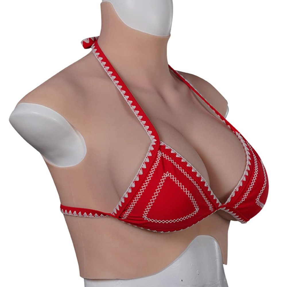 HUANQIN Breastplate Breastform Fake Breasts Silicone Breastplate Cotton Filled D Cup, Silicone Breasts with Realistic Feel for Trans Women, Silicone Breastplate Fake Boobs False Breast, Tan