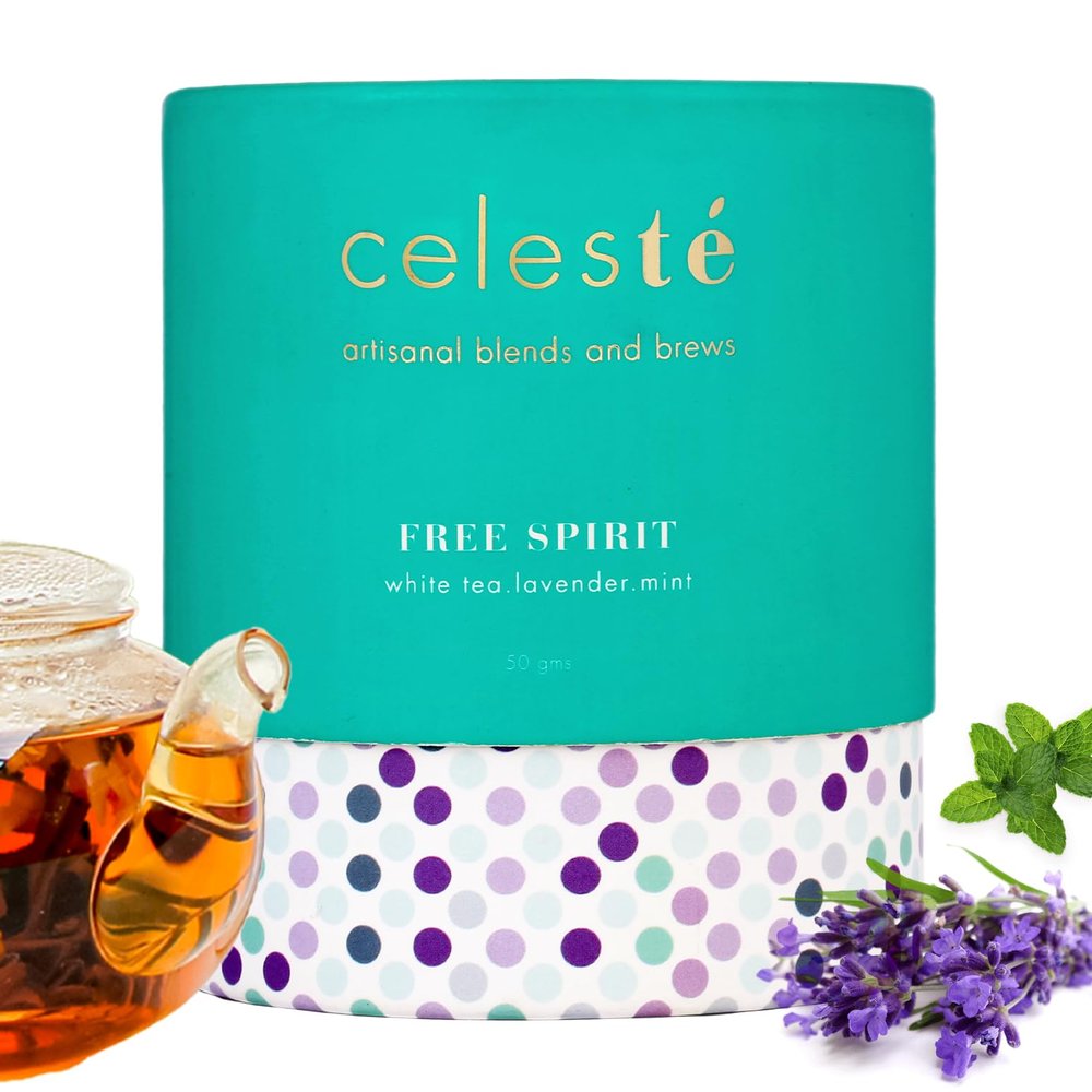 CelesTe Free Spirit - Lavender Tea Loose Leaf - Premium Blend with Lavender and Mint | 100% Natural Loose Leaf White Tea (50gm) (25 Cups)