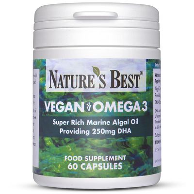 Nature's Best Vegan Omega 3 Oil - High-Strength, 250mg DHA - Plant-Based, Supports Vision & Brain Function - UK Made - 60 Vegan Capsules (2 Months' Supply)