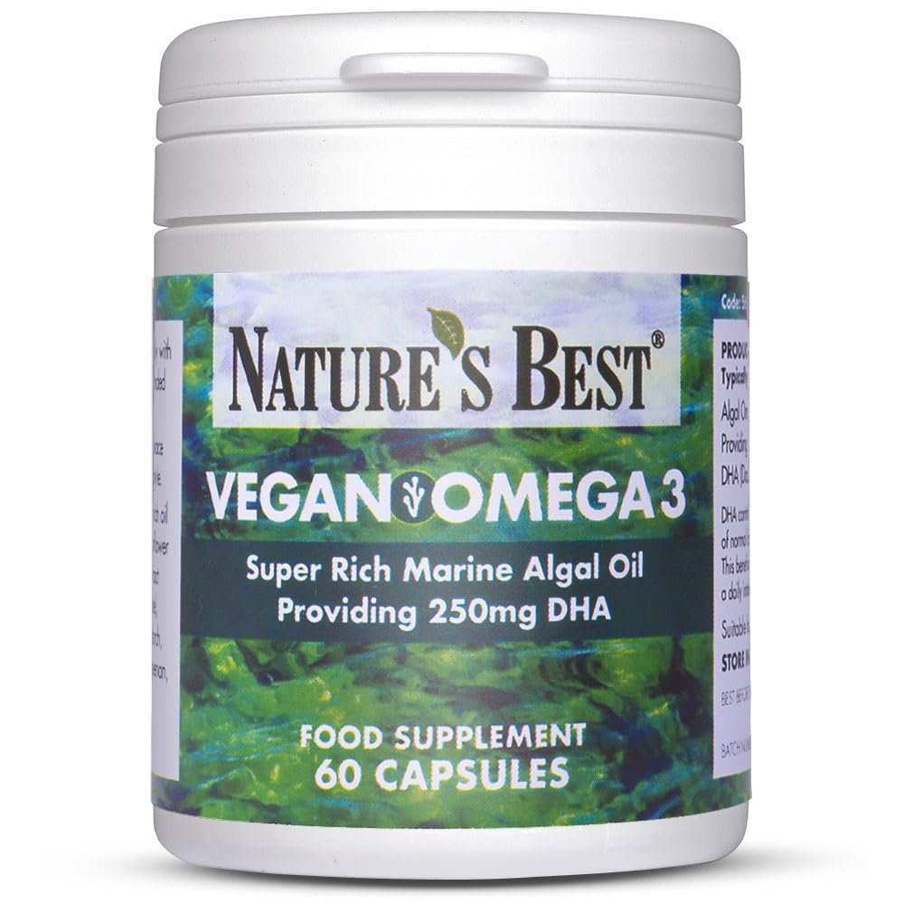Nature's Best Vegan Omega 3 Oil - High-Strength, 250mg DHA - Plant-Based, Supports Vision & Brain Function - UK Made - 60 Vegan Capsules (2 Months' Supply)