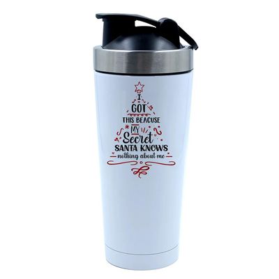 Getagift I Got This Because My Secret Santa Knows Nothing About Me, 500ml Aluminium Shaker Bottle for Supplement Shakes - Easy Clean, Durable Cup. (White)