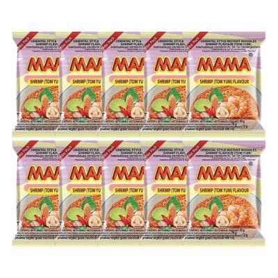 Mama Thai Tom Yum Shrimp Instant Noodles Ramen Jumbo Size 90g (Pack of 10)