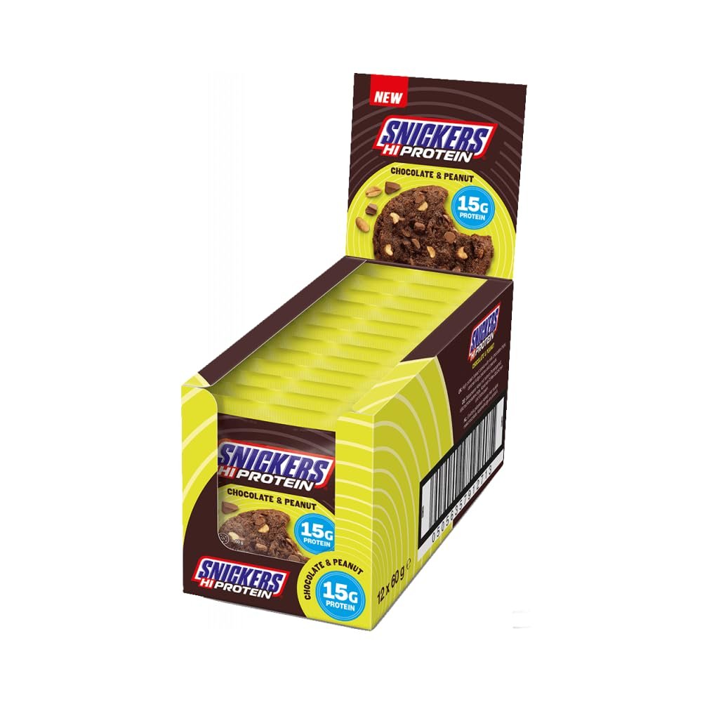 Snickers - Baked Chocolate Peanut High Protein Cookie | 12 x 60g Pack, High Protein Energy Snack, 15g Protein, Vegetarian