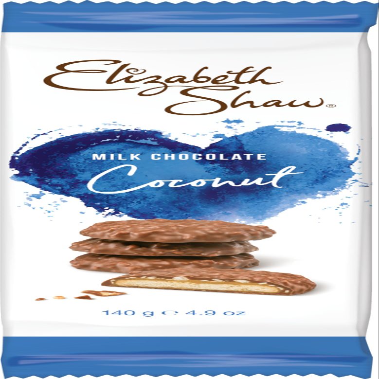 Elizabeth Shaw Coconut Milk Chocolate Crisp Biscuits Case Pack (10 x 140g) Crisp Biscuit covered in Coconut, Hazelnuts and Chewy Caramel - Luxury - Biscuits - Treat - Sharing - Gift