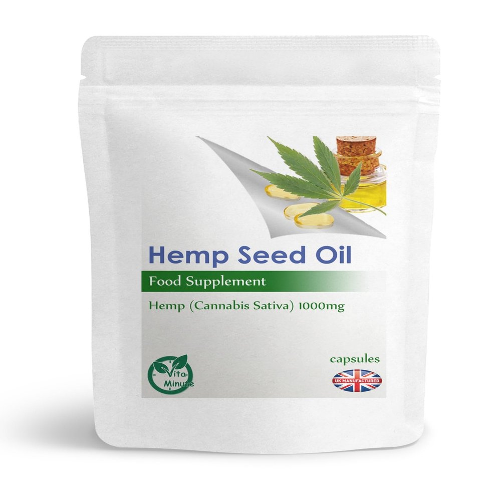 Hemp Seed Oil 1000mg Cold Pressed Capsules, Omega 3 & 6 Rich, High GLA (Pack of 90)