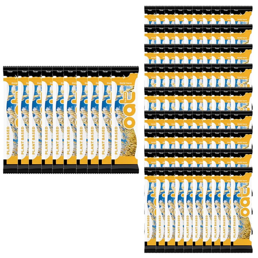KRISP 100 x 10ml Lakeland Long Life UHT Oat Milk Sachet Non Dairy Wheat Plant Drink Office Hotel Stationery