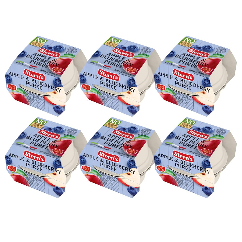 Stern's Unsweetened Apple & Blueberry Sauce Cups 12 x 100g (6 Packs of 2) | 100% Pure Fruit, No Sugar Added, Natural, Kosher, Product of Italy