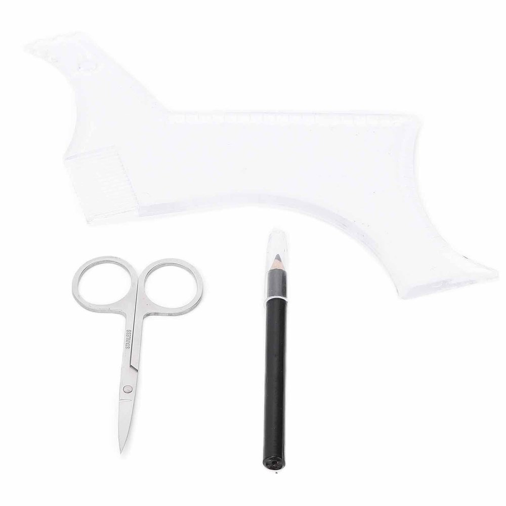 Beard Shaping Tools, 3 Piece Men's Beard Trimming Tools Men's Professional Beard Styling Tools for Beard Enthusiasts and Barbers with Scissors Comb and Pen