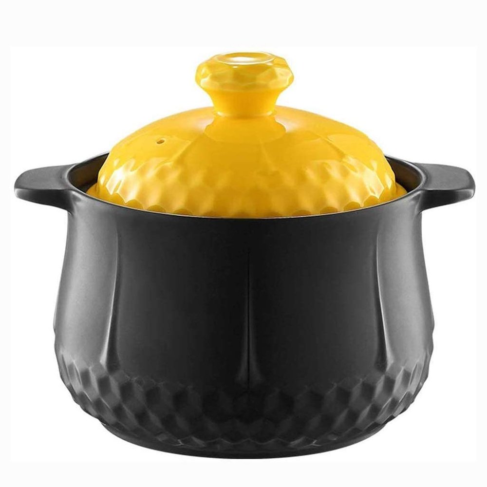 SUNMME Ceramic Casserole Heat-resistant Clay Pot Flower Pattern Earthen Pot with Two Handle Japanese Painting Cookware with Lid for Kitchen Soup Stew