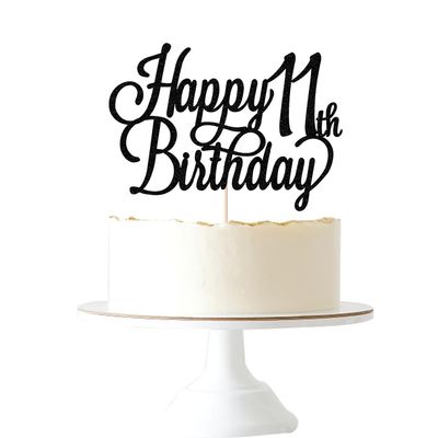 Gtseryeio Black Glitter Happy 11th Birthday Cake Topper, 11th Birthday Party Decorations Supplies (11)