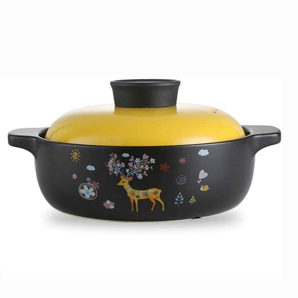 SUNMME Ceramic Casserole Heat-resistant Clay Pot Flower Pattern Earthen Pot with Two Handle Japanese Painting Cookware with Lid for Kitchen Soup Stew
