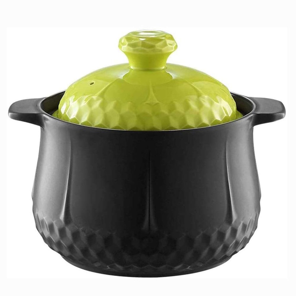SUNMME Ceramic Casserole Heat-resistant Clay Pot Flower Pattern Earthen Pot with Two Handle Japanese Painting Cookware with Lid for Kitchen Soup Stew