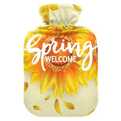 Warm Water Bottle with Soft Cover 2L fashy ice Pack for Hot and Cold Compress, Hand Feet Spring Pattern Sunflowers