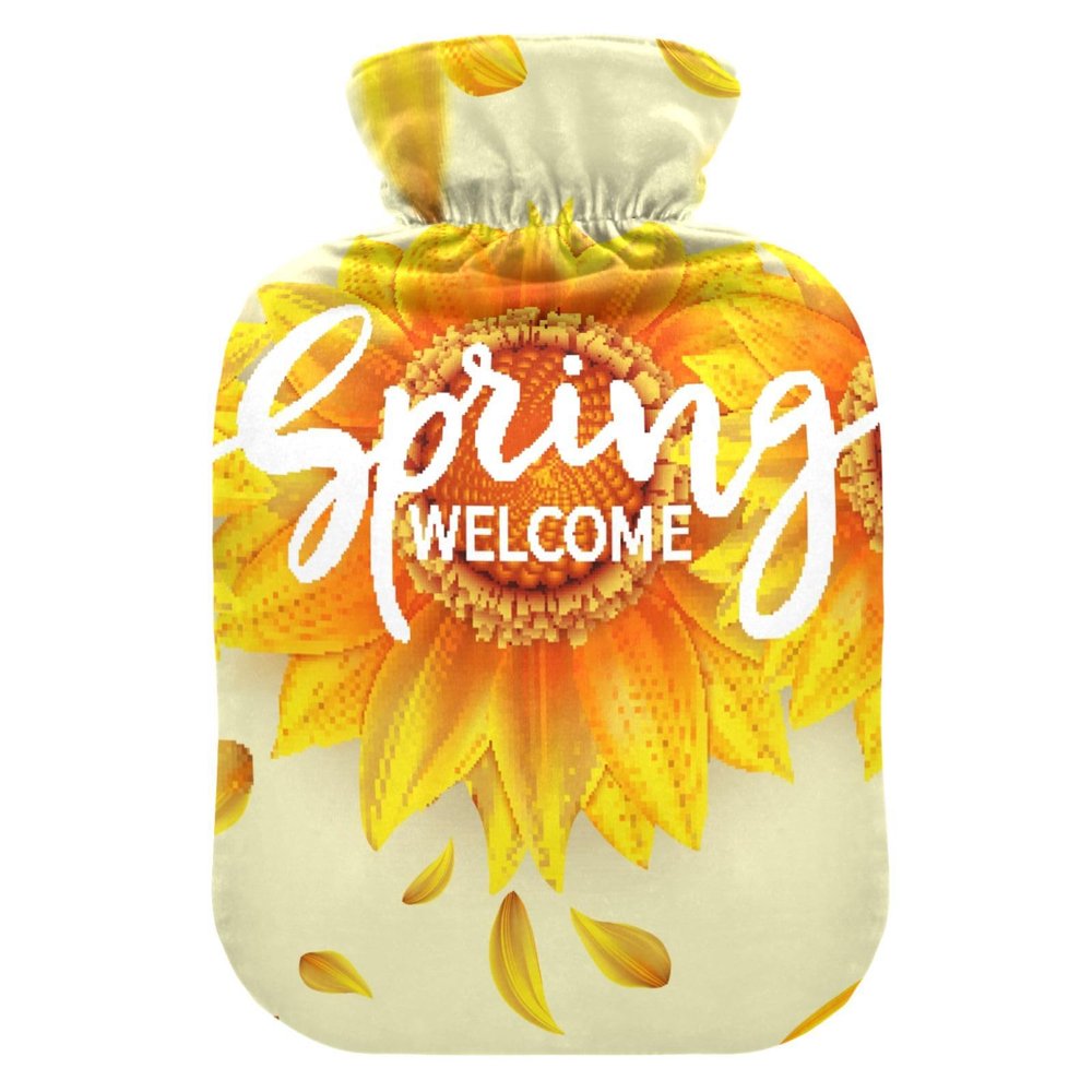 Warm Water Bottle with Soft Cover 2L fashy ice Pack for Hot and Cold Compress, Hand Feet Spring Pattern Sunflowers
