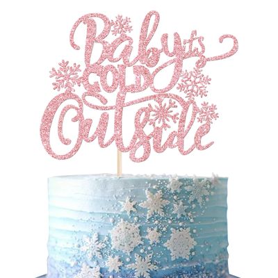 Rsstarxi 1 Pack Baby It's Cold Outside Cake Topper Winter Wonderland Snowflake Cake Picks Winter Frozen Baby Shower Cake Decorations for Xmas Holiday Birthday Party Decorations Pink