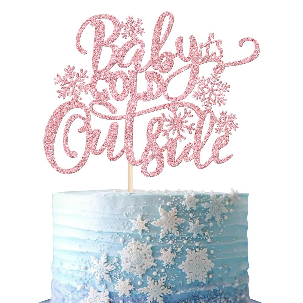 Rsstarxi 1 Pack Baby It's Cold Outside Cake Topper Winter Wonderland Snowflake Cake Picks Winter Frozen Baby Shower Cake Decorations for Xmas Holiday Birthday Party Decorations Pink