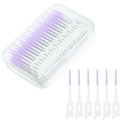 URAQT 220pcs Dual-Use Interdental Brushes, Silicone Dental Floss Sticks with Storage Case, Efficient Clean Between Teeth Tooth Floss Picks, Portable Tooth Gap Brush for Braces Oral Cleaning (Purple)