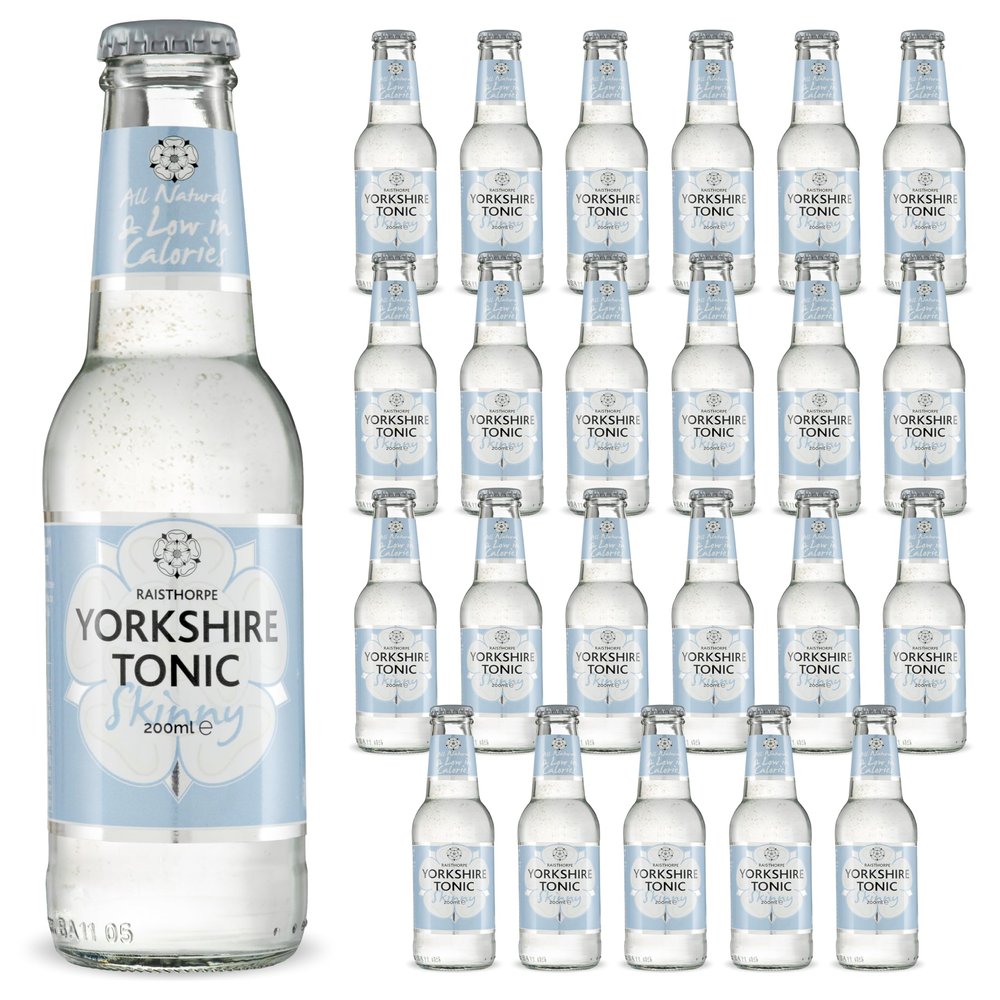 Tonic Water for Gin - Premium Skinny Tonic Water w/Quassia & Sicilian Lemon Extracts, Sugar, Carbonated, & Vitamin C - Mixers for Drinks, Vodka, Cocktails, & Mocktails - Raisthorpe, 200ml, 24-Pk