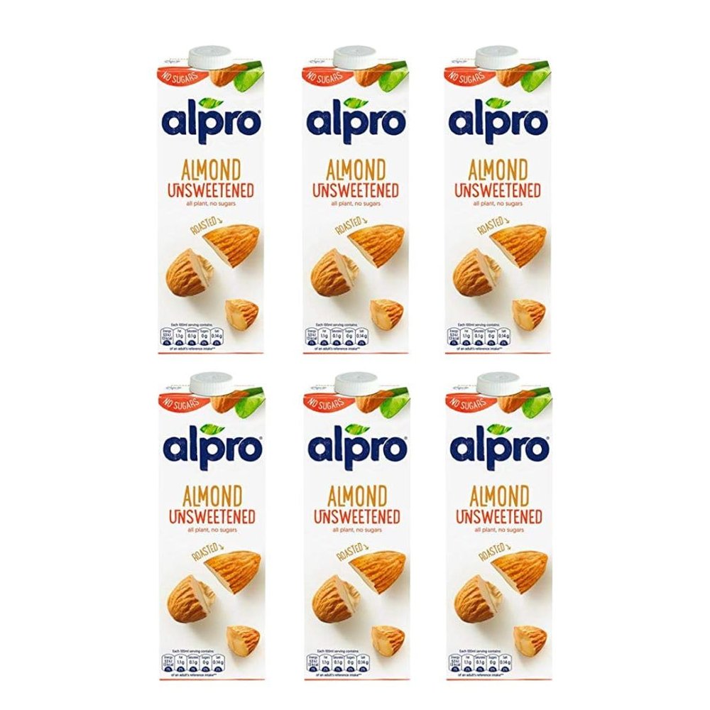 6 x 1Ltr Almond Nuts Unsweetened Plant Based Milk Sugar FREE Low Fat Vegeterian Drink