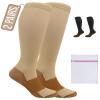 360 RELIEF 2 Pairs Copper Compression Socks Women & Men 15-20 mmHg Varicose Veins, Travel, Running, Pregnancy Socks, XXL, Beige + Laundry Bag view 1