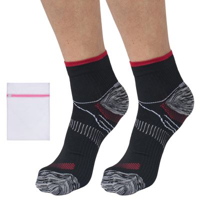 360 RELIEF Ankle Compression Socks - Supports Arch, Travel, Flight, Sports | with Mesh Laundry Bag (2Pairs-Red/Black, L-XL)