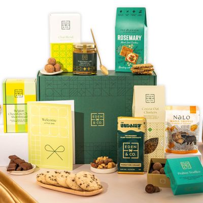 Newborn, Baby Vegan Gift Hamper Basket, Luxury Gourmet Gifts for Women, Men, Couples, with Vegan Chocolate by EDEN & CO