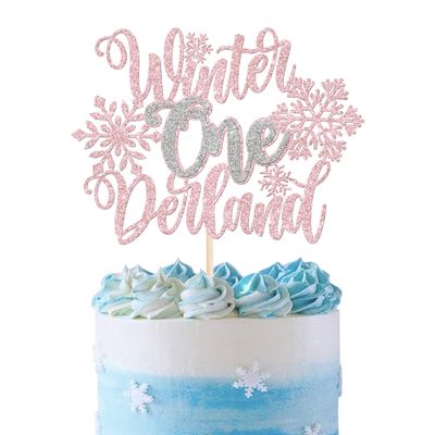 1 Pack Winter Onederland 1st Birthday Cake Topper Glitter Winter Snowflake One Cake Pick Decorations for Winter Wonderland Snowflake First Birthday Theme Baby Shower Kids Party Supplies Silver
