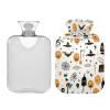 Halloween Icons in White Hot Water Bottle with Velvet Cover, 1L Transparent Hot Water Bag for Menstrual Cramps Neck and Shoulder Pain Relief, PVC Hand Feet Warmer view 1