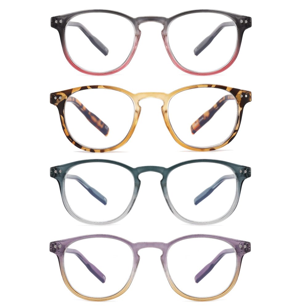 AIKLLY 4 Pack Reading Glasses Blue Light Blocking for Men Women,Fashion Computer Readers with Spring Loaded Hinges +2.50