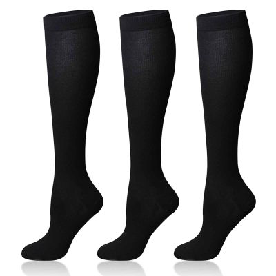 AWAVM 3 Pairs Compression Socks for Women & Men,Non-Slip Breathable Long Tube Compression Socks,Flight Socks Running Socks for Support,Sports,Flying,Maternity Pregnancy,Nurses,Travel,XL (BLACK)