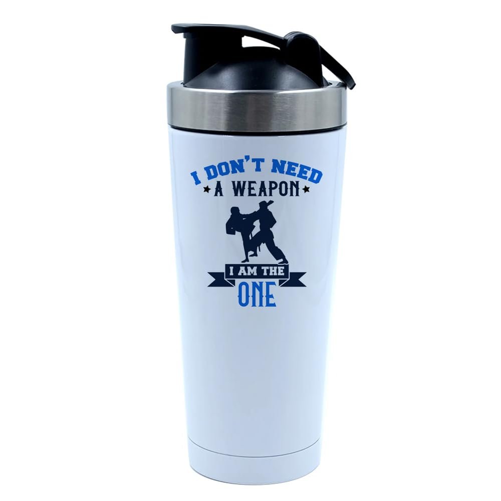 Getagift I Don't Need a Weapon I Am The One, Karate, Martial Arts, Judo, Taekwondo Lovers Gift, 500ml Aluminium Shaker Bottle for Supplement Shakes - Easy Clean, Durable Cup. (White)