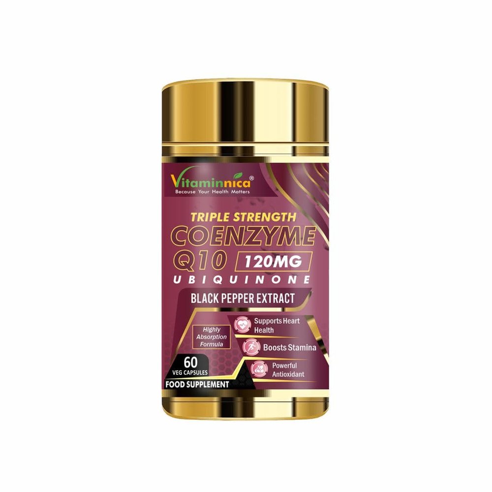 Vitaminnica CoQ10 120mg- Triple Strength with Vitamin C, E & Black Pepper | 60 Capsules | Antioxidant Supports Heart Health