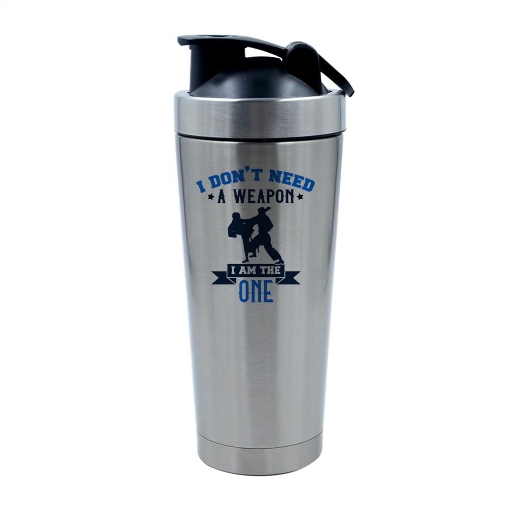 Getagift I Don't Need a Weapon I Am The One, Karate, Martial Arts, Judo, Taekwondo Lovers Gift, 500ml Aluminium Shaker Bottle for Supplement Shakes - Easy Clean, Durable Cup. (Silver)