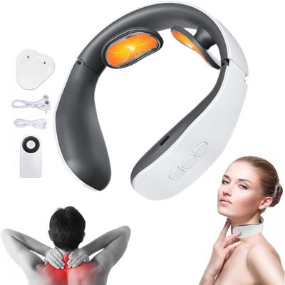 Relaxnecker Neck Massager,Portable Heated Neck Massager for Pain Relief,Therahome Neck Massager,Portable Neck Massager,4 Massage Modes,15 Levels of Intensity (Remote Heating +Electrode Plate)
